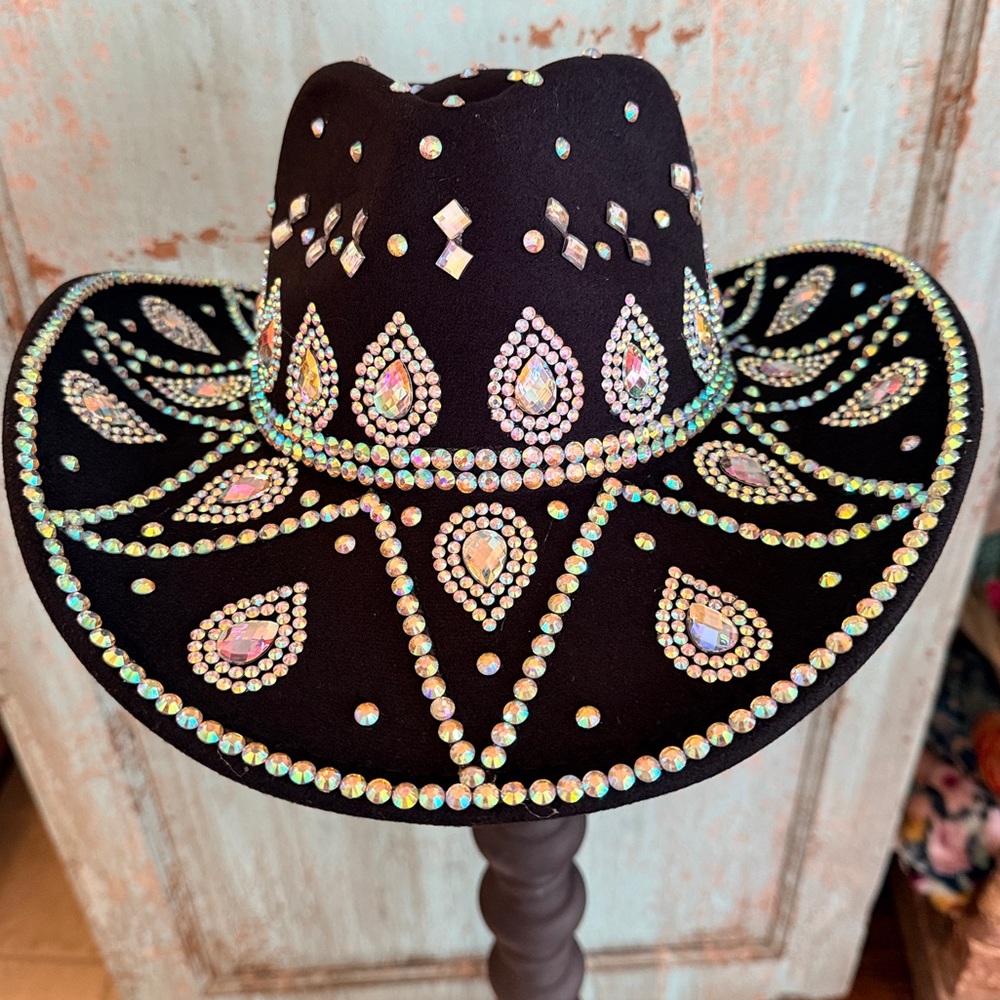 Black Rhinestone Cowboy Hat – Sparkle Western Festival Rodeo Glam ✨🤠 NWT New